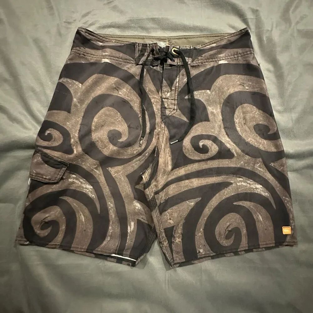 Quiksilver Waterman Convoy Board Shorts Mens 34 Brown Swirl Pattern Swimwear